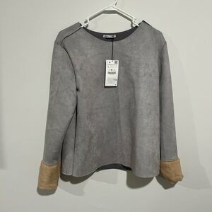Gray and Tan Long Sleeve Top